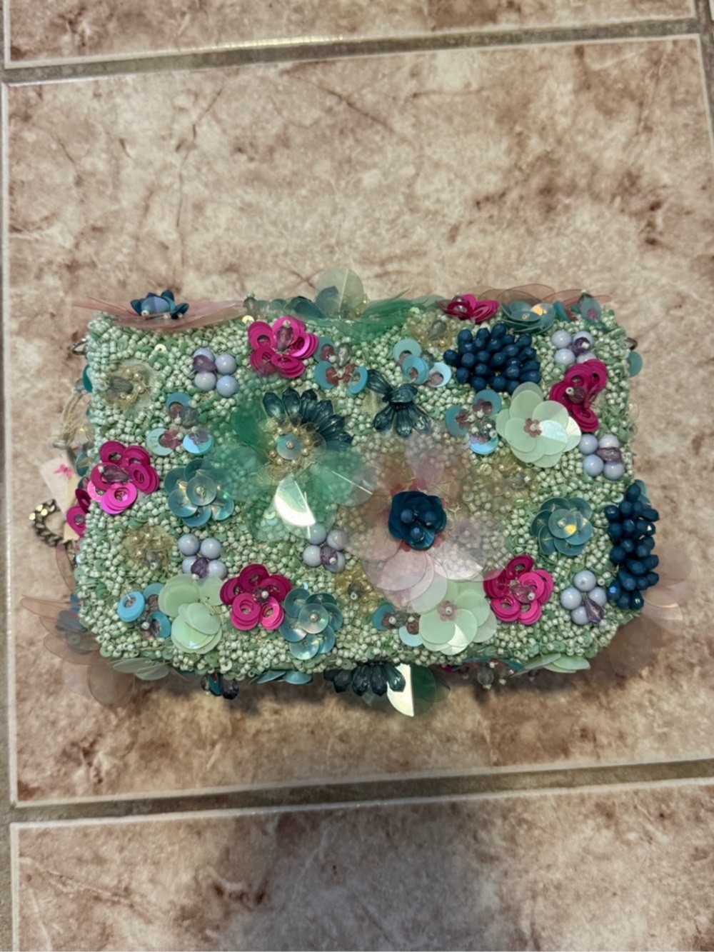 Colorful Beaded Floral Crossbody Bag